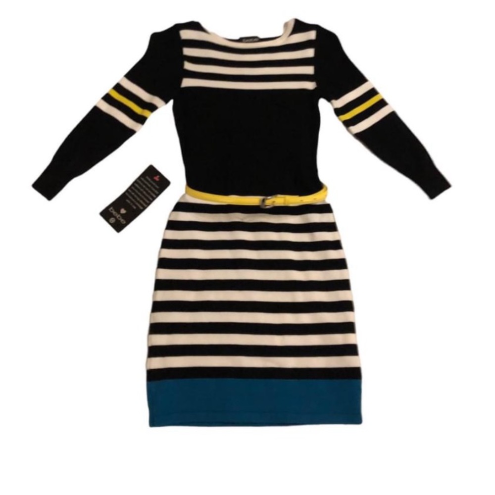bebe Bodycon Sweater dress, Black and White Striped, XS, NWT
